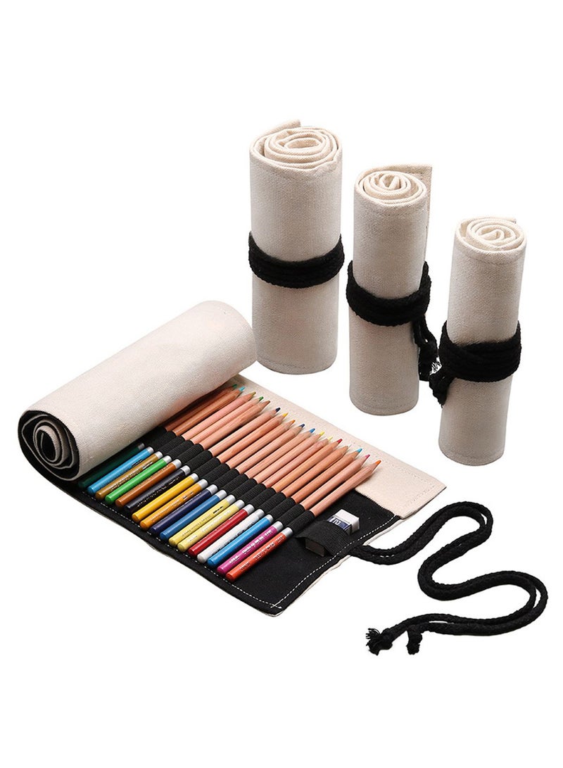 Portable Roll Up Canvas Pen Pencil Case Beige