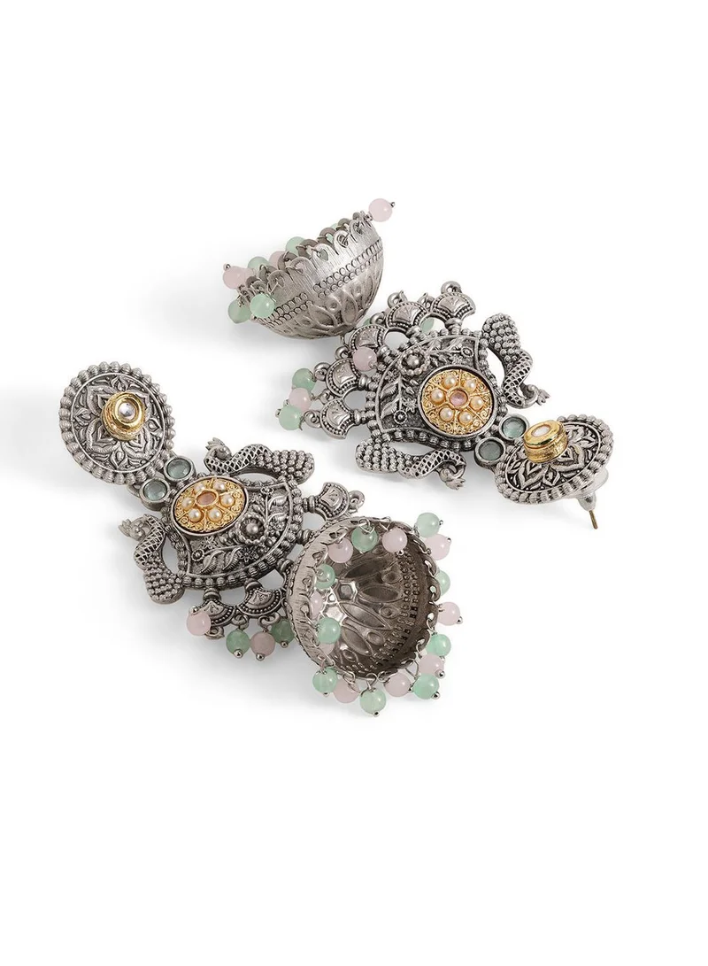 ISHIN  Multi Colour Metallic Grey Plated Beads Jhumka Earring for Women | Best Price UAE