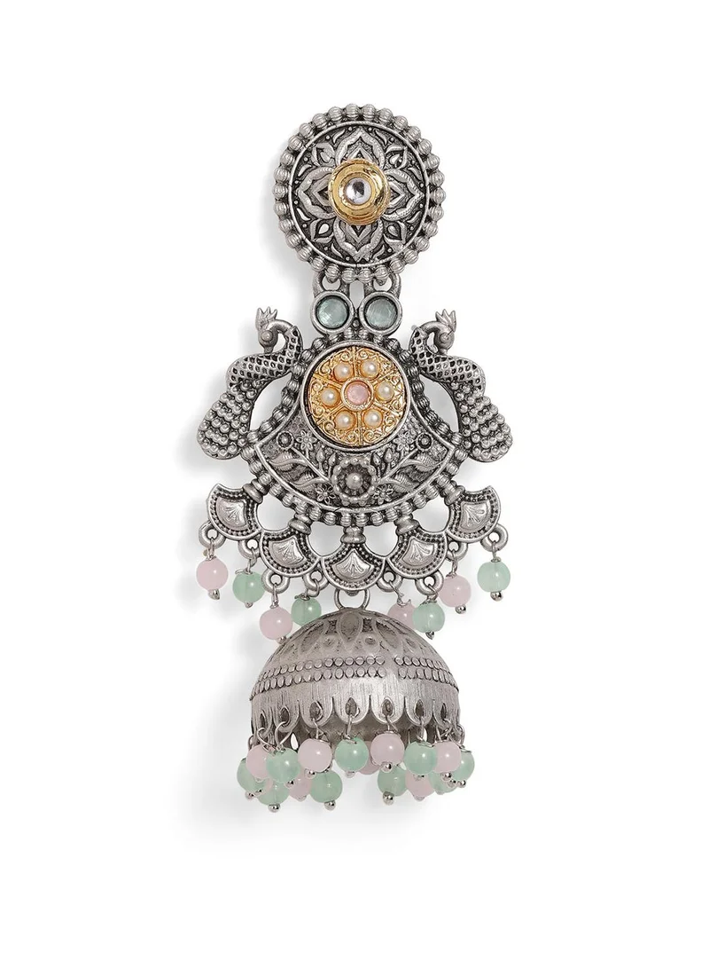 ISHIN  Multi Colour Metallic Grey Plated Beads Jhumka Earring for Women | Best Price UAE