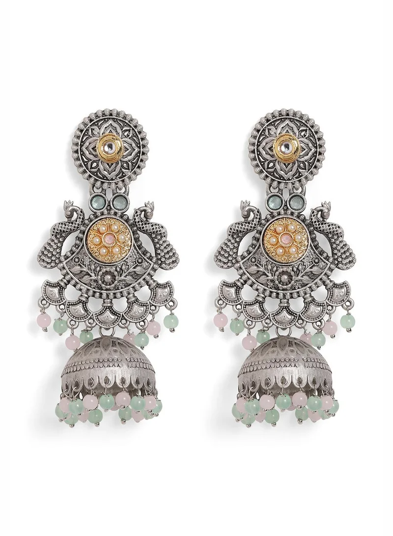 ISHIN  Multi Colour Metallic Grey Plated Beads Jhumka Earring for Women | Best Price UAE
