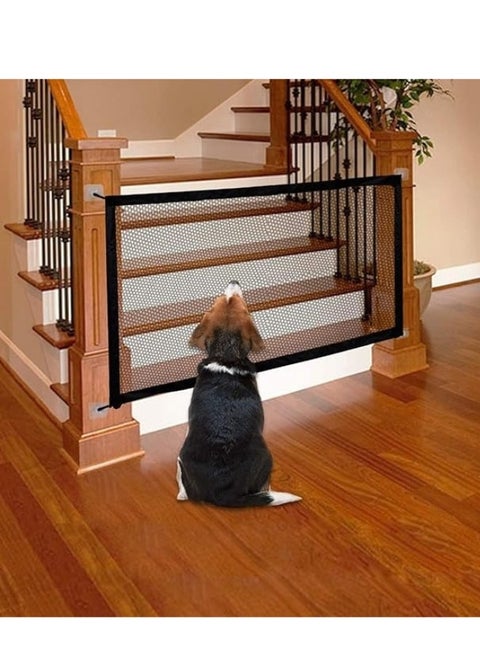 Mesh Barrier Gate for Dogs and Animals Indoor and Outdoor Safety Gate Can Be Installed Anywhere for Dogs and Cats, Includes Hooks and Adhesive Posts, 110 x 77 cm