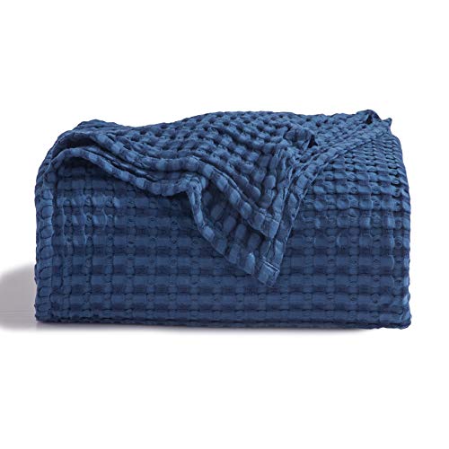 Bedsure Bedsure Cooling Cotton Waffle Queen Size Blanket  Lightweight Breathable Summer Blanket of Rayon Derived from Bamboo for Hot Sleepers Luxury Throws for Bed Couch and Sofa Navy 90x90 Inches 