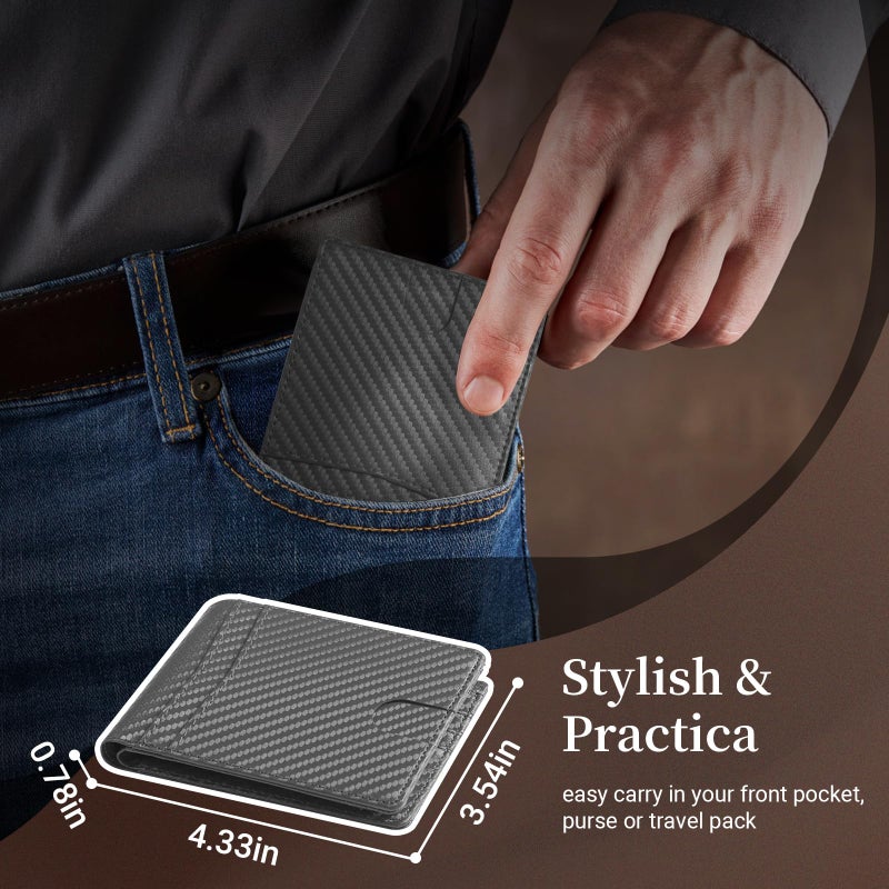 GNDR Wallet For Men RFID Blocking Leather Grey Wallets Bifold Carbon Fiber Front Pocket Card Holder Mens Accessories With Gift Box - Image 3