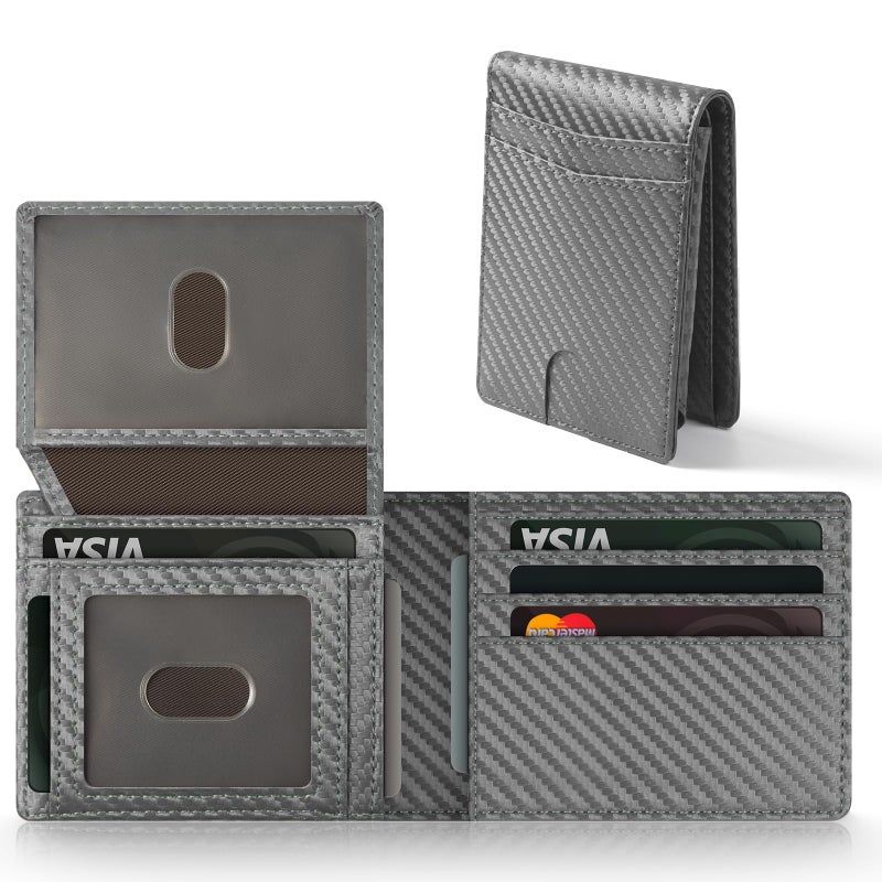 GNDR Wallet For Men RFID Blocking Leather Grey Wallets Bifold Carbon Fiber Front Pocket Card Holder Mens Accessories With Gift Box - Image 1