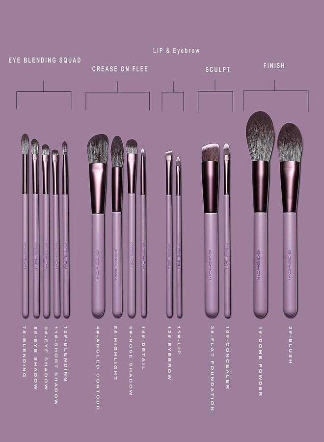 EIGSHOW Makeup Brush Set, EIGSHOW Professional Makeup Brushes Kit Foundation Powder Concealers Eye Shadows Makeup 15 Piece for Eye Face Liquid Cream Cosmetics Brushes Kit, Gift for Women, Travel Set(Purple) - Image 2