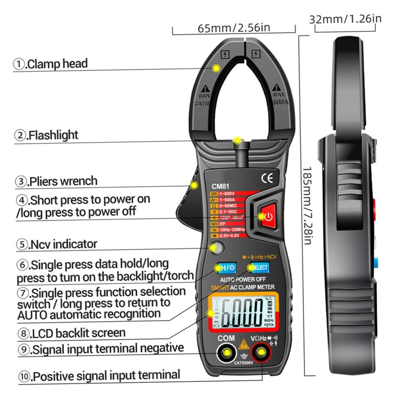 Digital Clamp Multimeter Auto Ranging NCV Detector Low Impedance Voltage Tester - Image 5