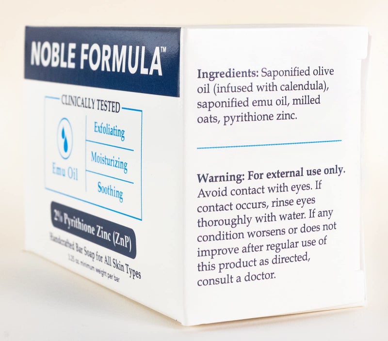Noble Formula 2% Pyrithione Zinc (ZnP) Emu Oil Bar Soap, Especially Formulated for Acne, Psoriasis, and Eczema, Safe for Daily Use and All Skin Types, 3.25 oz - Image 2