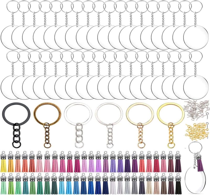 DIY Crafts DIY Crafts 2 Pcs, Antique Bronze, Acrylic Keychain Blank Tassel Set Including Acrylic Circle Disc Ornament Blanks Key Rings with Chain Jump Rings Keychain Tassels (2 Pcs, Antique Bronze)  - Image 1