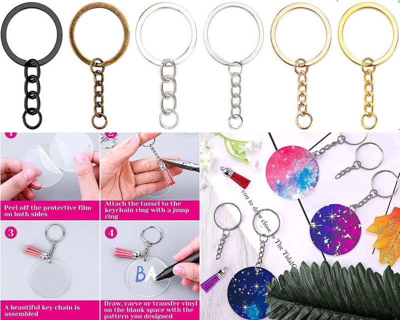DIY Crafts DIY Crafts 2 Pcs, Antique Bronze, Acrylic Keychain Blank Tassel Set Including Acrylic Circle Disc Ornament Blanks Key Rings with Chain Jump Rings Keychain Tassels (2 Pcs, Antique Bronze)  - Image 3