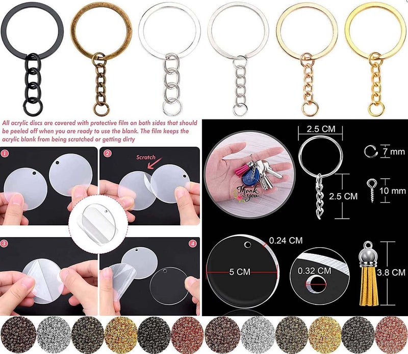 DIY Crafts DIY Crafts 2 Pcs, Antique Bronze, Acrylic Keychain Blank Tassel Set Including Acrylic Circle Disc Ornament Blanks Key Rings with Chain Jump Rings Keychain Tassels (2 Pcs, Antique Bronze)  - Image 5