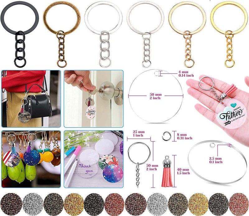 DIY Crafts DIY Crafts 2 Pcs, Antique Bronze, Acrylic Keychain Blank Tassel Set Including Acrylic Circle Disc Ornament Blanks Key Rings with Chain Jump Rings Keychain Tassels (2 Pcs, Antique Bronze)  - Image 4