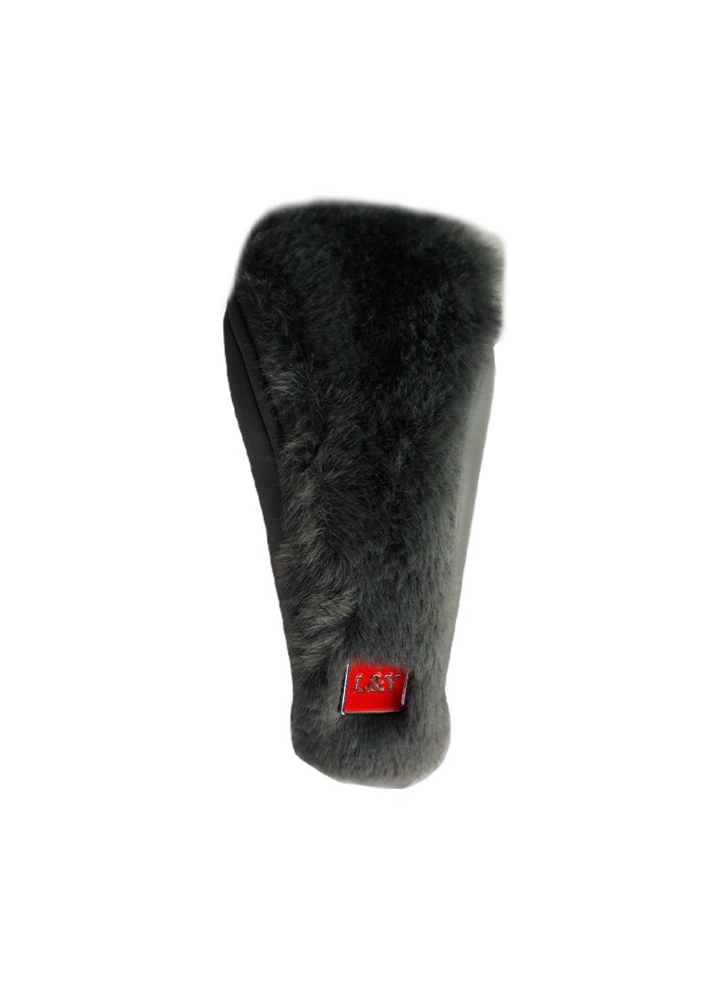 GEAR KNOB COVER RABBIT FUR+LEATHER, STICK TYPE, BLACK 029