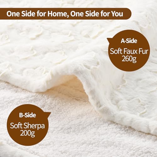 Bearhug Electric Blanket King Size 100" x 90", Dual Controller Heated Blanket, White Flower Patterns Faux Fur & Warm Sherpa, 10-Heat Levels & 1-12H Auto Off,ETL, Machine Washable - Image 2