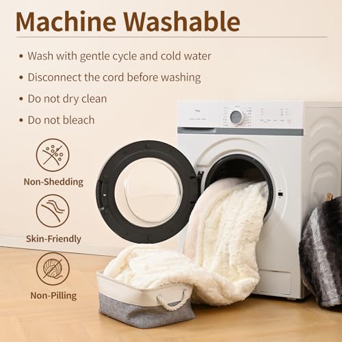 Bearhug Electric Blanket King Size 100" x 90", Dual Controller Heated Blanket, White Flower Patterns Faux Fur & Warm Sherpa, 10-Heat Levels & 1-12H Auto Off,ETL, Machine Washable - Image 5