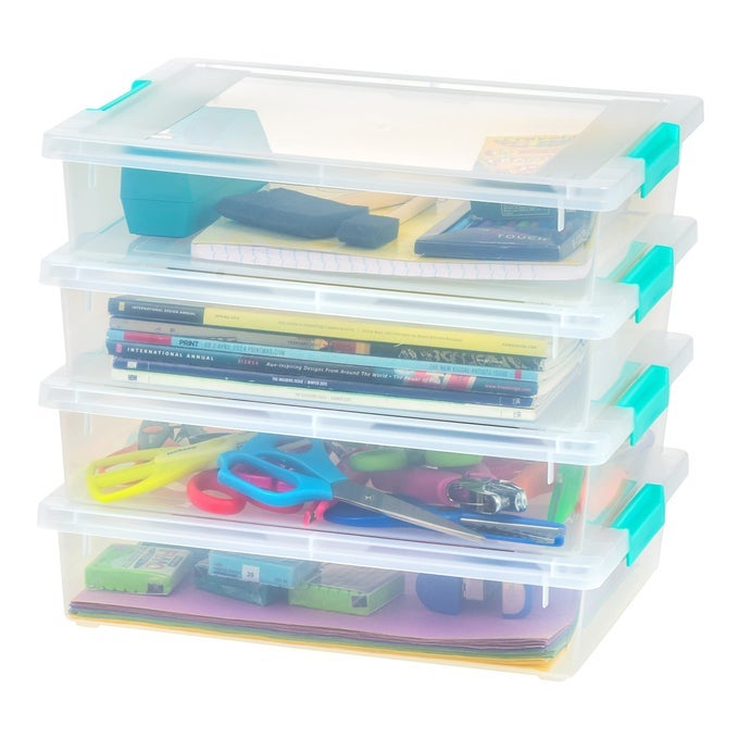 USA 6 QT PLASTIC STORAGE BINS CONTAINERS WITH LIDS 4 PACK SENSORY BIN CRAFT STORAGE CRAFT ORGANIZERS AND STORAGE ORGANIZING CONTAINER FOR HOME OFFICE AND ART SUPPLIES STACKABLE CLEAR