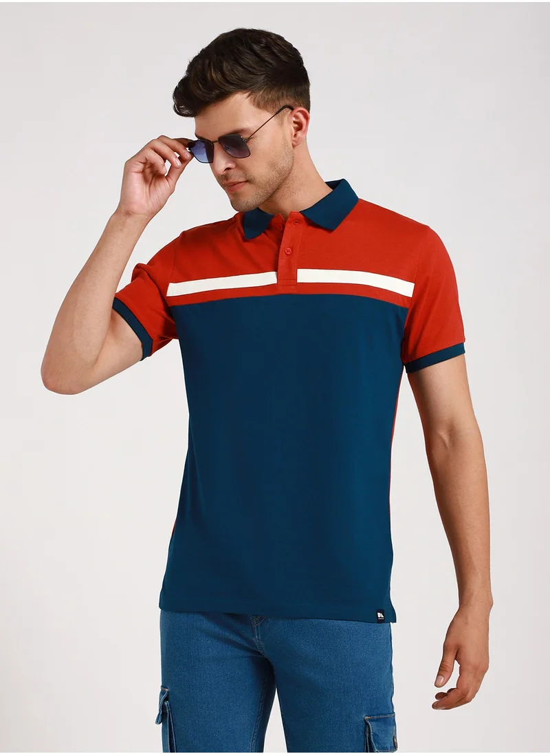 دينيس لينغو Rust Striped T-Shirt for Men - Slim Fit, Cotton