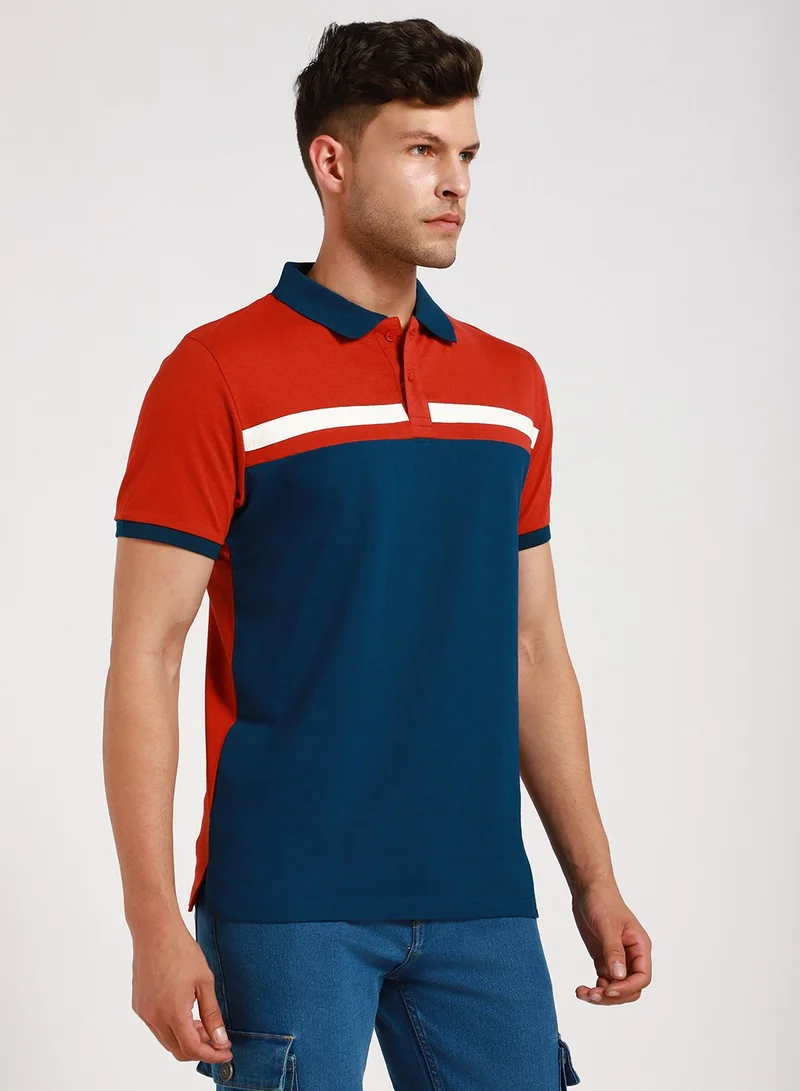 Dennis Lingo Rust Striped T-Shirt for Men - Slim Fit, Cotton