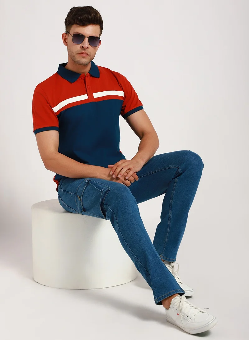 Dennis Lingo Rust Striped T-Shirt for Men - Slim Fit, Cotton