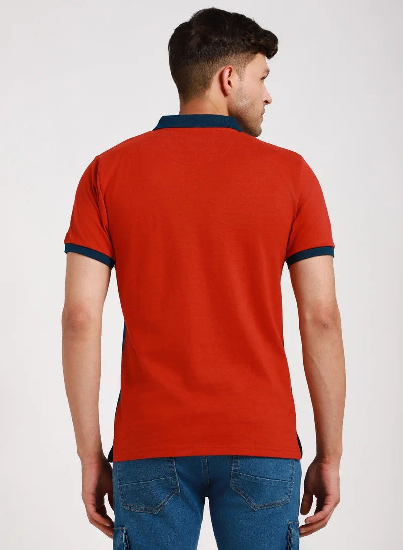 Dennis Lingo Rust Striped T-Shirt for Men - Slim Fit, Cotton