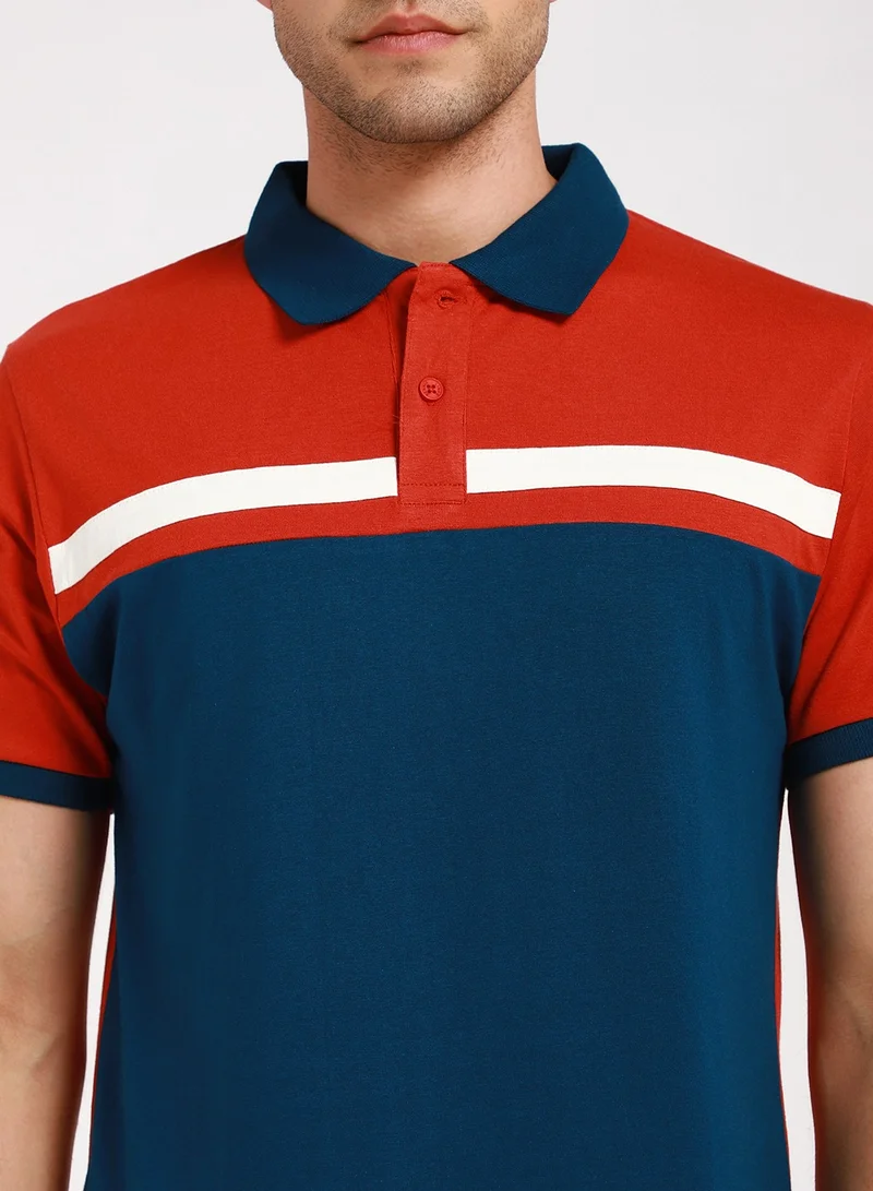 Dennis Lingo Rust Striped T-Shirt for Men - Slim Fit, Cotton