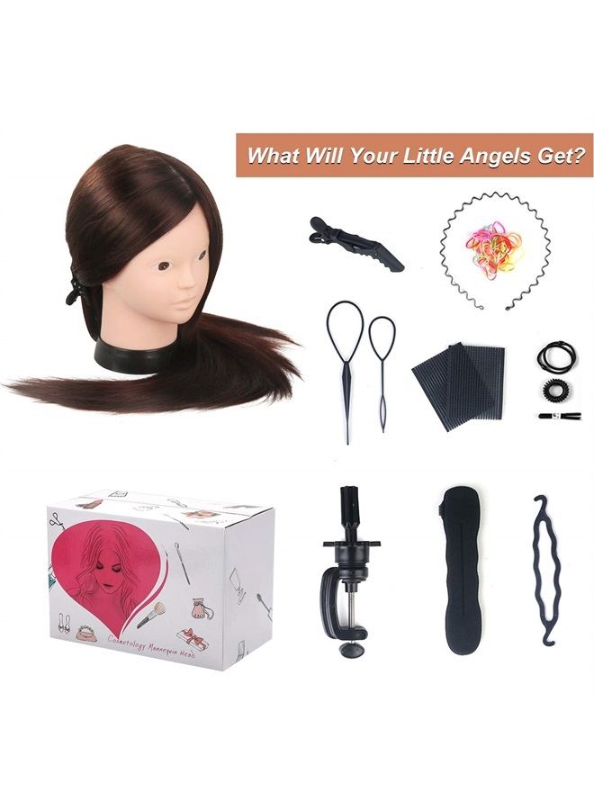 MYSWEETY 23.5 Inch Mannequin Head 80% Human Hair Styling Training Head Manikin Cosmetology Head Hair Hairdressing training Face Makeup Practice head Deep Brown