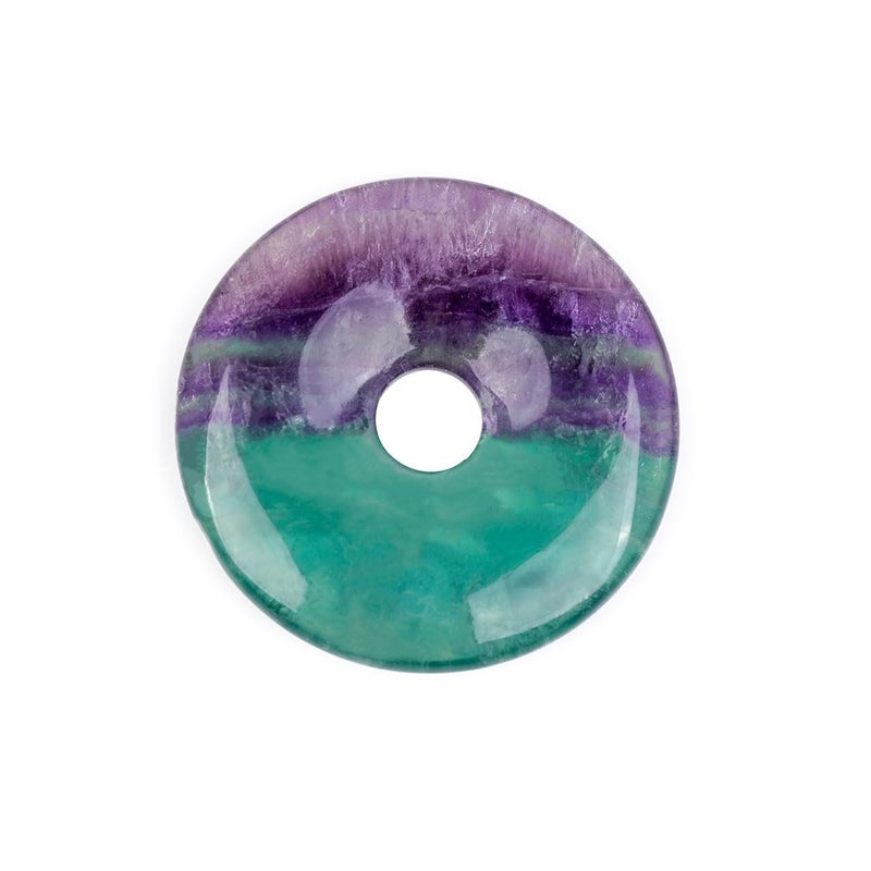 JOE FOREMAN 40mm Multicolor Rainbow Fluorite Natural Gemstone Ring Circle Donuts Pendant Charms Beads for Jewelry Making 1Pcs