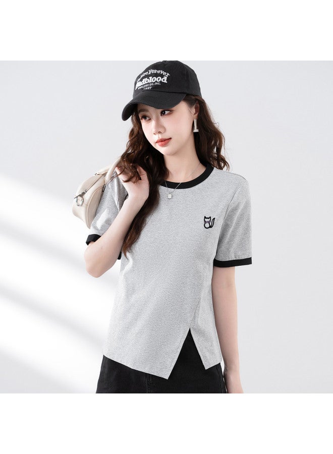 Baleno color-blocked Round Neck Women's T-shirt 2025 Summer Versatile Short-sleeve Tee - Image 4