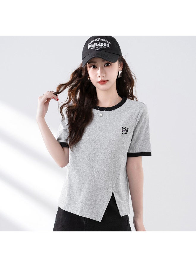 Baleno color-blocked Round Neck Women's T-shirt 2025 Summer Versatile Short-sleeve Tee - Image 3