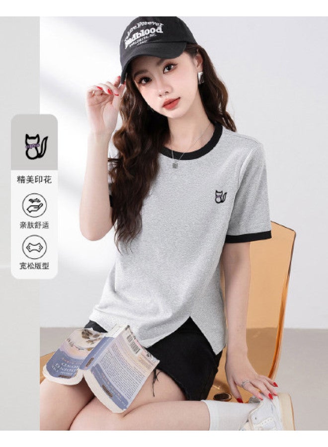 Baleno color-blocked Round Neck Women's T-shirt 2025 Summer Versatile Short-sleeve Tee - Image 1