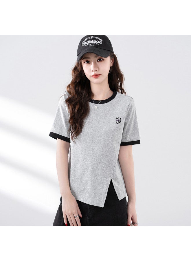 Baleno color-blocked Round Neck Women's T-shirt 2025 Summer Versatile Short-sleeve Tee - Image 5