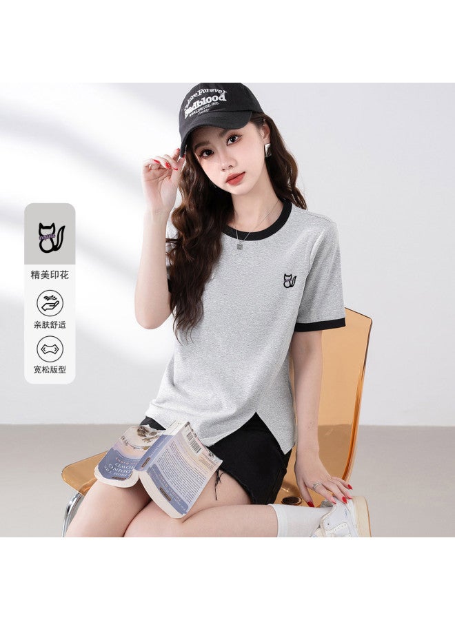 Baleno color-blocked Round Neck Women's T-shirt 2025 Summer Versatile Short-sleeve Tee - Image 2