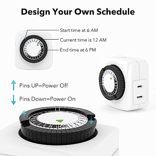 BN-LINK Indoor Timers Plug Mechanical 2 Prong 24-Hour Mini Lamp Timers 2 Pack, for Electrical Outlets, Fish Tank, Fans, LED Lights - Image 3