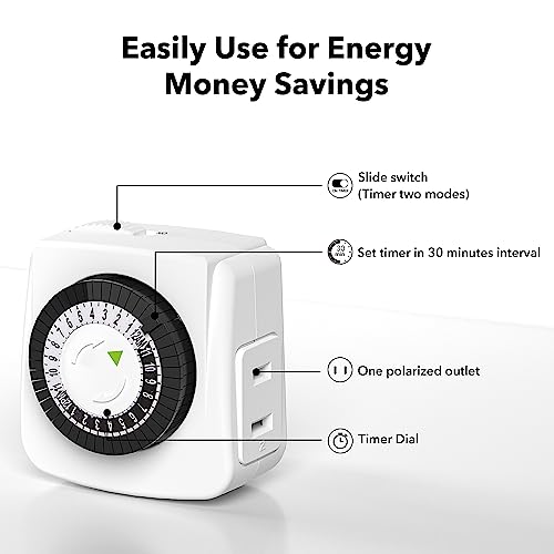 BN-LINK Indoor Timers Plug Mechanical 2 Prong 24-Hour Mini Lamp Timers 2 Pack, for Electrical Outlets, Fish Tank, Fans, LED Lights - Image 2
