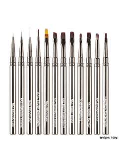 Generic Nail Art Brush Set Metal Handle UV Gel Painting Pen 12 PCs gun gray nail art pen suit 