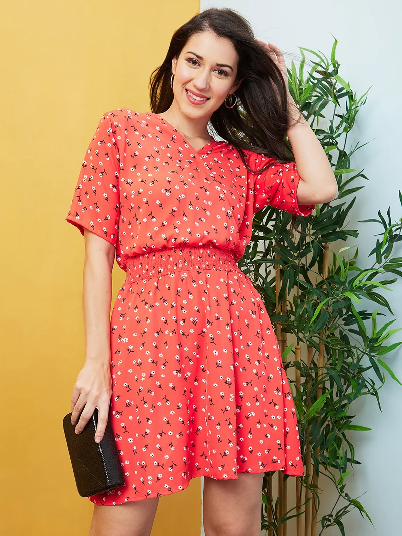 globus Women Red Floral Printed Fit & Flare Dress