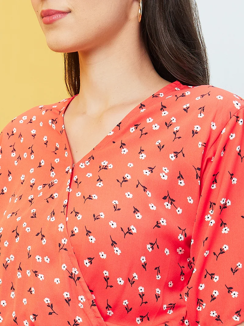 globus Women Red Floral Printed Fit & Flare Dress