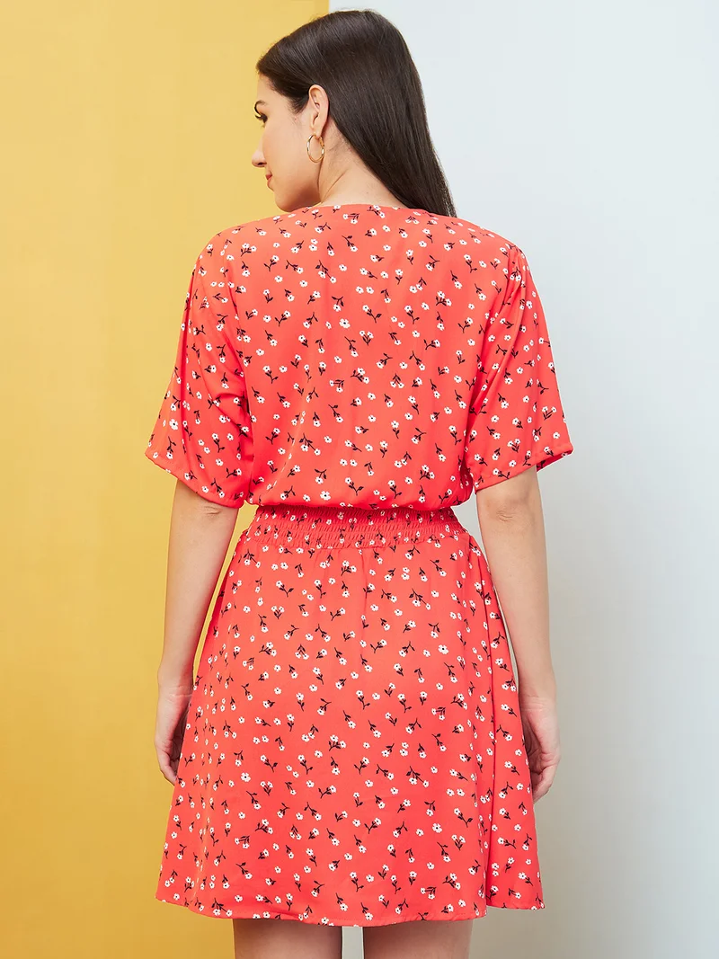 globus Women Red Floral Printed Fit & Flare Dress