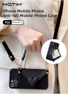 Motim Crossbody iPhone 15 Wallet Phone Case with Shoulder Strap /Credit Card Holder, 6.1" Protective Leather Wallet Shockproof Mobile Phone Bag, Purse Cover Phone Case for Women Girl  - Image 1