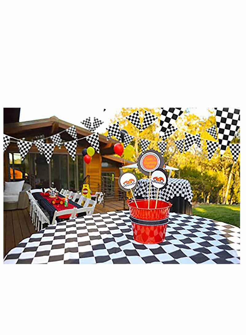 Excefore 30M Black and White Banner with 48 Pcs Triangle Flags, PE Material Banners for Race Car Competitiony, Outdoor and Indoor Activity, Birthday Decorate, Wedding, Party Decoration  - Image 5