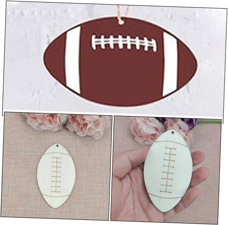 Healifty Wooden Football Shape Cutouts 20 Pieces Sports Theme DIY Wood Slices Craft Blanks for Party Decoration and Woodburning Projects - Image 3