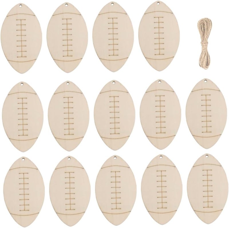 Healifty Wooden Football Shape Cutouts 20 Pieces Sports Theme DIY Wood Slices Craft Blanks for Party Decoration and Woodburning Projects - Image 1