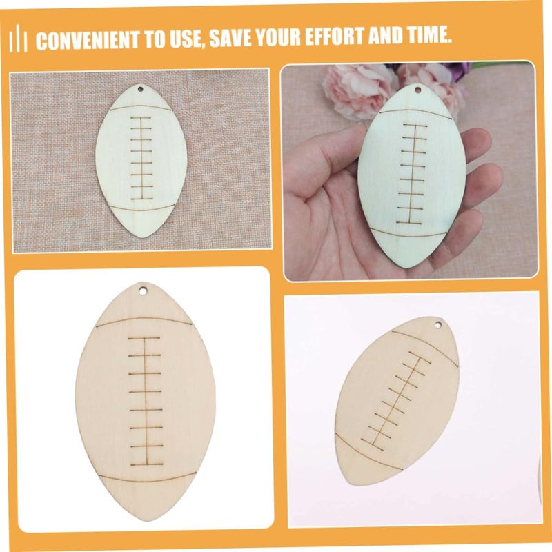 Healifty Wooden Football Shape Cutouts 20 Pieces Sports Theme DIY Wood Slices Craft Blanks for Party Decoration and Woodburning Projects - Image 4