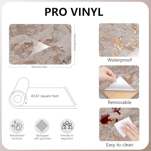 Bumoo Gray Gold Modern Wallpaper Peel and Stick Granite Thicken Contact Paper Marble Pattern 16"×393" Stick on Countertop Self Adhesive Vinyl Waterproof Removable Glossy for Cabinet Basement Kitchen Bar - Image 5