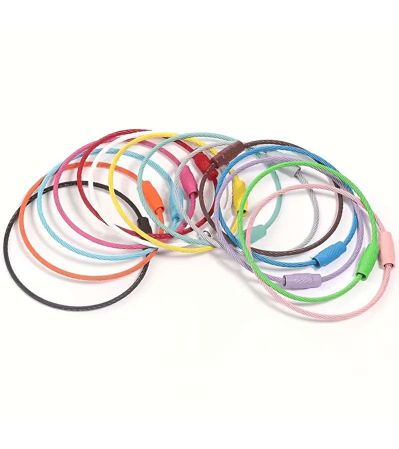 11 Colored Coated Steel Wire Keychains 6 Inch Wire Rope Keychain Luggage Tag Hanging Ring Label Buckle Random Color Set - Image 3
