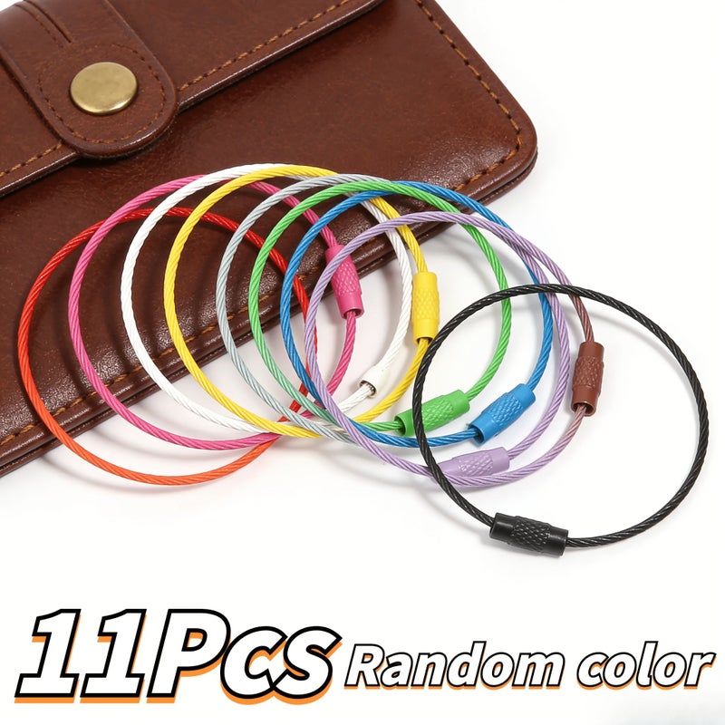 11 Colored Coated Steel Wire Keychains 6 Inch Wire Rope Keychain Luggage Tag Hanging Ring Label Buckle Random Color Set - Image 1
