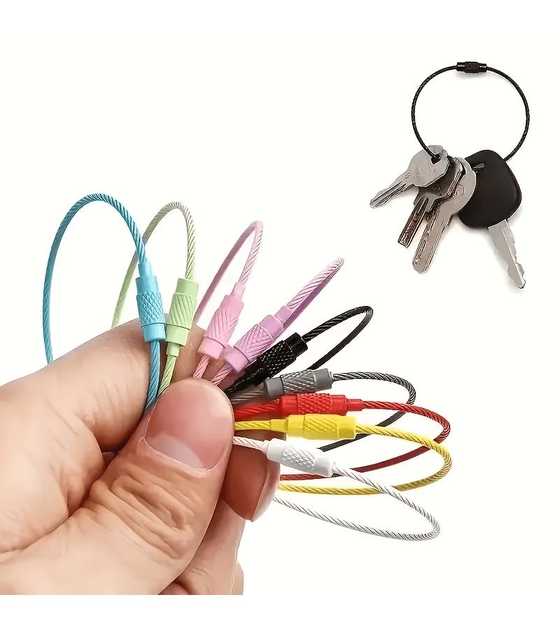 11 Colored Coated Steel Wire Keychains 6 Inch Wire Rope Keychain Luggage Tag Hanging Ring Label Buckle Random Color Set - Image 4