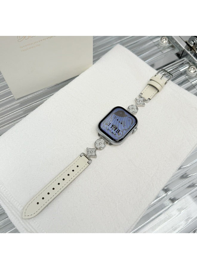 أوليسون الفرقة الزخرفية المعدنية الجلدية لـ Apple Watch 38/40/41/42mm ، حزام استبدال الزهور الأنيق والسحر النجمي للنساء ، سوار قابل للتعديل لسلسلة iWatch - Image 3