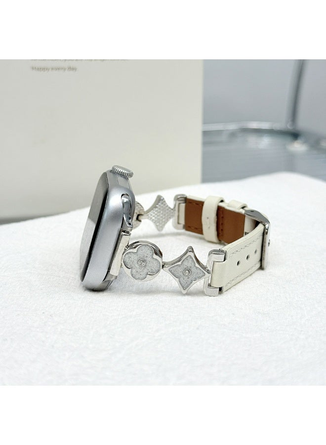 أوليسون الفرقة الزخرفية المعدنية الجلدية لـ Apple Watch 38/40/41/42mm ، حزام استبدال الزهور الأنيق والسحر النجمي للنساء ، سوار قابل للتعديل لسلسلة iWatch - Image 5