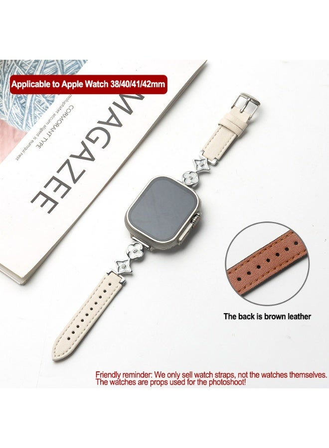 أوليسون الفرقة الزخرفية المعدنية الجلدية لـ Apple Watch 38/40/41/42mm ، حزام استبدال الزهور الأنيق والسحر النجمي للنساء ، سوار قابل للتعديل لسلسلة iWatch - Image 1