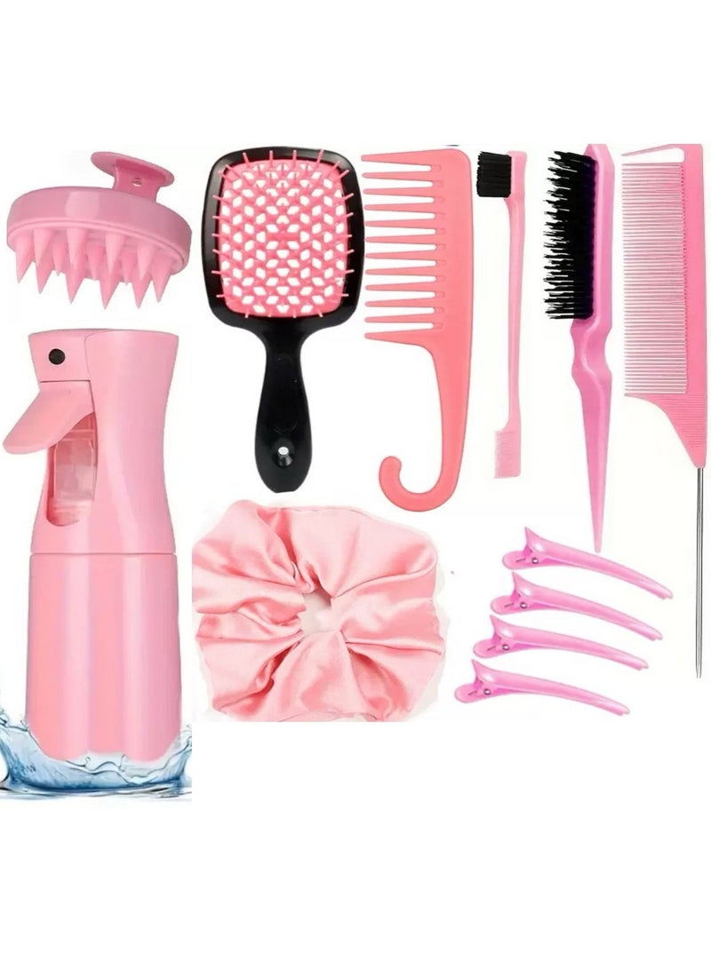 COYICMSS 12pcs Detangling Hair Comb Set Massage Anti-static Hollow Out Wet Teasing Rat Tail Brush with Spray Bottle Barber Styling Tools  - Image 1